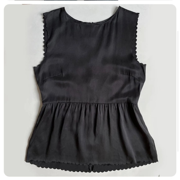 Madewell Blaco Silk Scalloped Edge Sleeveless Tank Blouse Size Large Peplum - Picture 2 of 6
